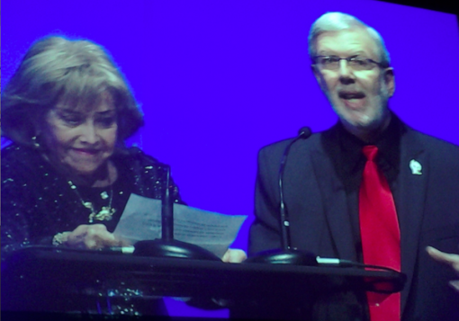 Annies founder June Foray and host Leonard Maltin