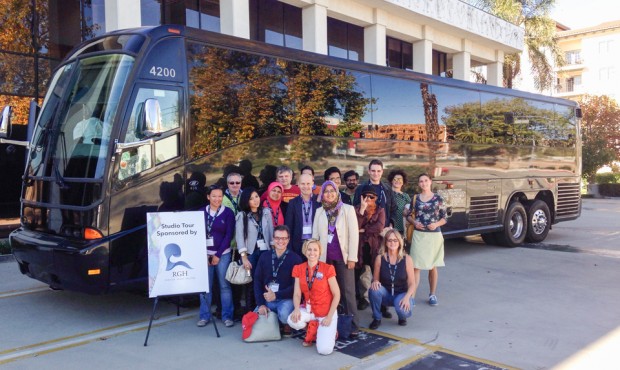 Summit attendees pose for a quick photo on their Nov. 5 studio tour, which visited Cartoon Network Studios in Burbank, Mousetrappe in Burbank and RGH Themed Entertainment in Woodland Hills.