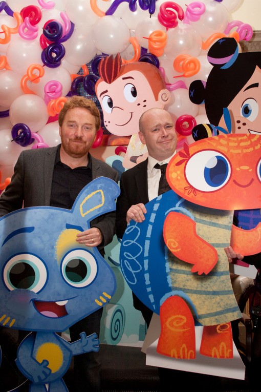 Gary Timpson (Managing Director and Producer, Kavaleer) and Andrew Kavanagh (CEO and Founder, Kavaleer) pictured with their Bedhead characters Quilty and Scrunch and Garth and Bev at Kavaleer’s 10th Birthday Celebrations this week.