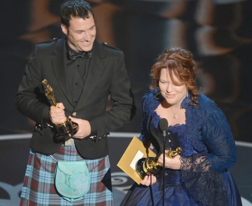 Brave directors Mark Andrews and Brenda Chapman accept the Oscar for Best Animated Feature.