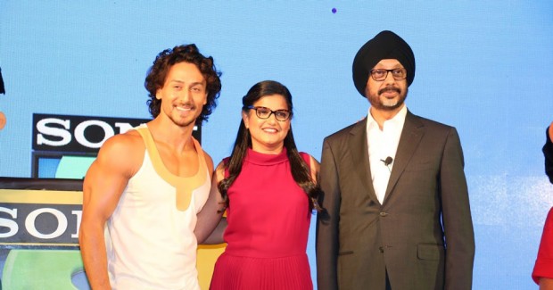 (L-R) Sony YAY!’s brand ambassador Tiger Shroff, head of business Leena Lele Dutta, and Sony Pictures Networks CEO N.P. Singh.