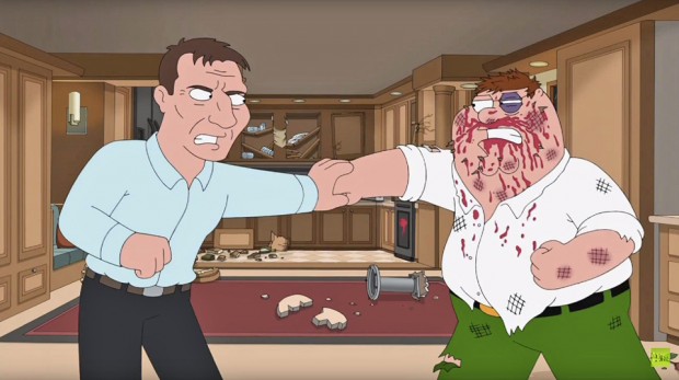 Liam Neeson brawls with Peter in Family Guy's 250th episode