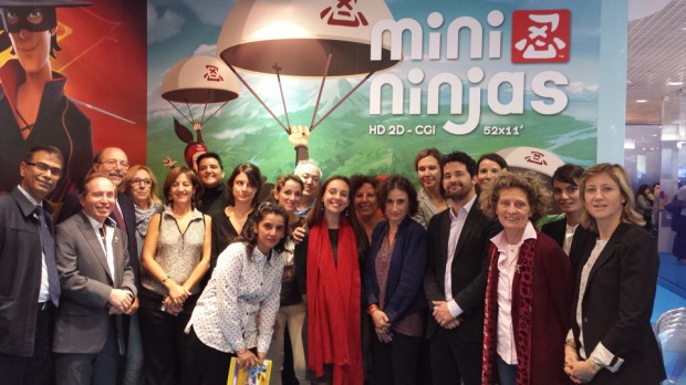 TF1 and Cyber Group Studios’ partners on Mini Ninjas, from left: Rajesh K. P., Spectrum Indonesia; Pierre Sissmann, Cyber Group Studios; Luca Milano , Rai Fiction; Stefania Raimondi, Enanimation; Annita Romanelli, Rai Fiction; Federica Maggio, Enanimation; Izabela Rieben, RTS Switzerland; Rani, Spectrum Indonesia; Coralie Pastor, RTBF Belgium; Fernando Hernandez, Clan TV; Carole Brin, Cyber Group Studios; Telidja Klai, VRT Belgium; Caterina Gonnelli, Disney France; Laetitia de Conninck, Télé Québec; Yann Labasque, TF1; Céline Roux, TF1 Production; Giovanna Milano, Redcastle Mediaconsulting; Céline Georges, TF1 Licences; Daphné de Beaufort, TF1 Licences.